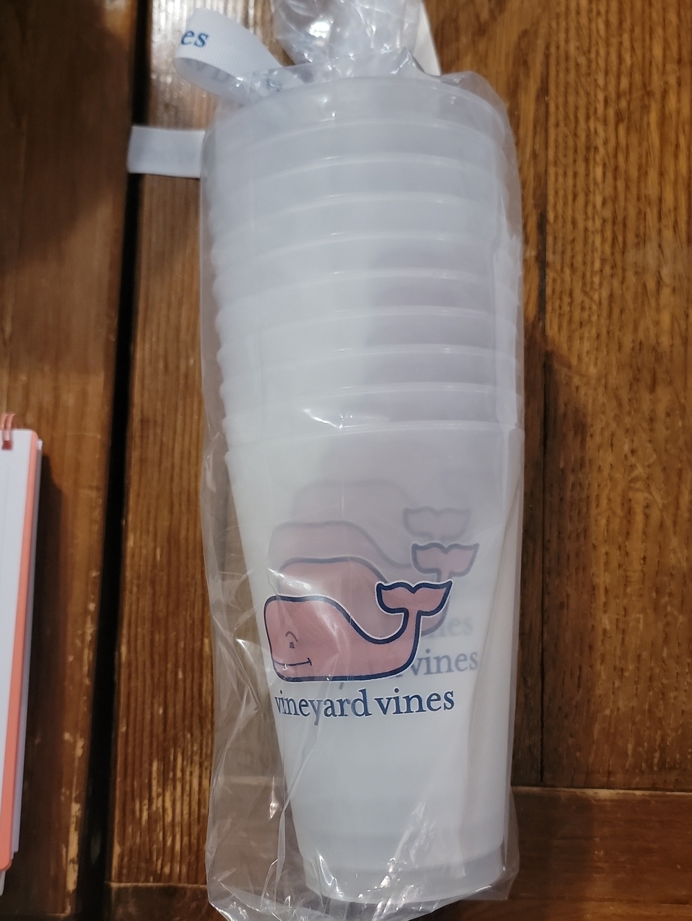 Vineyard Vines Clear Cups with Pink Whale Logo
